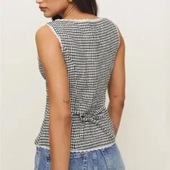 Reformation Amela Linen Top Remy Check
Gingham Black White - Picture 3 of 15